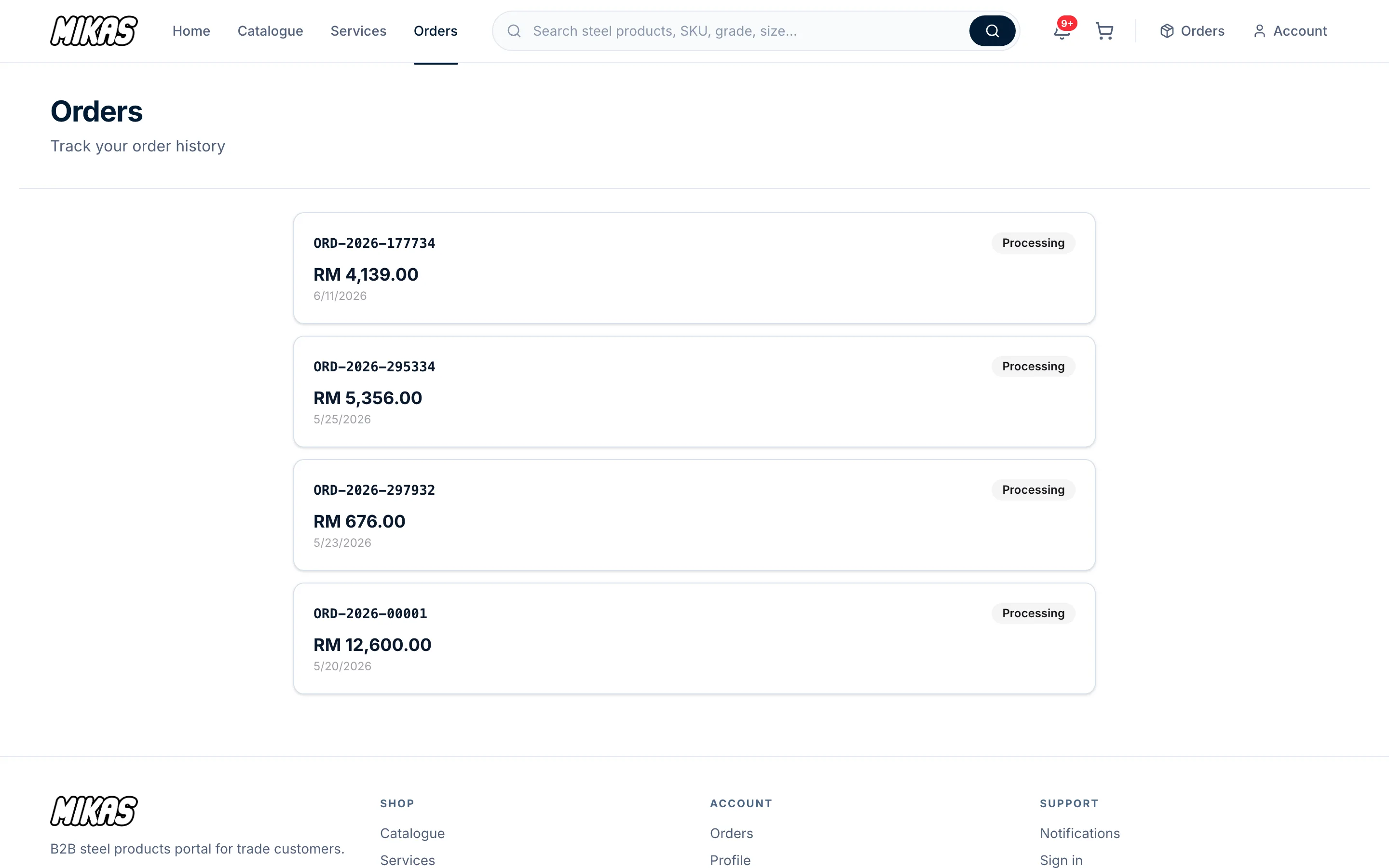 MIKAS: Web orders